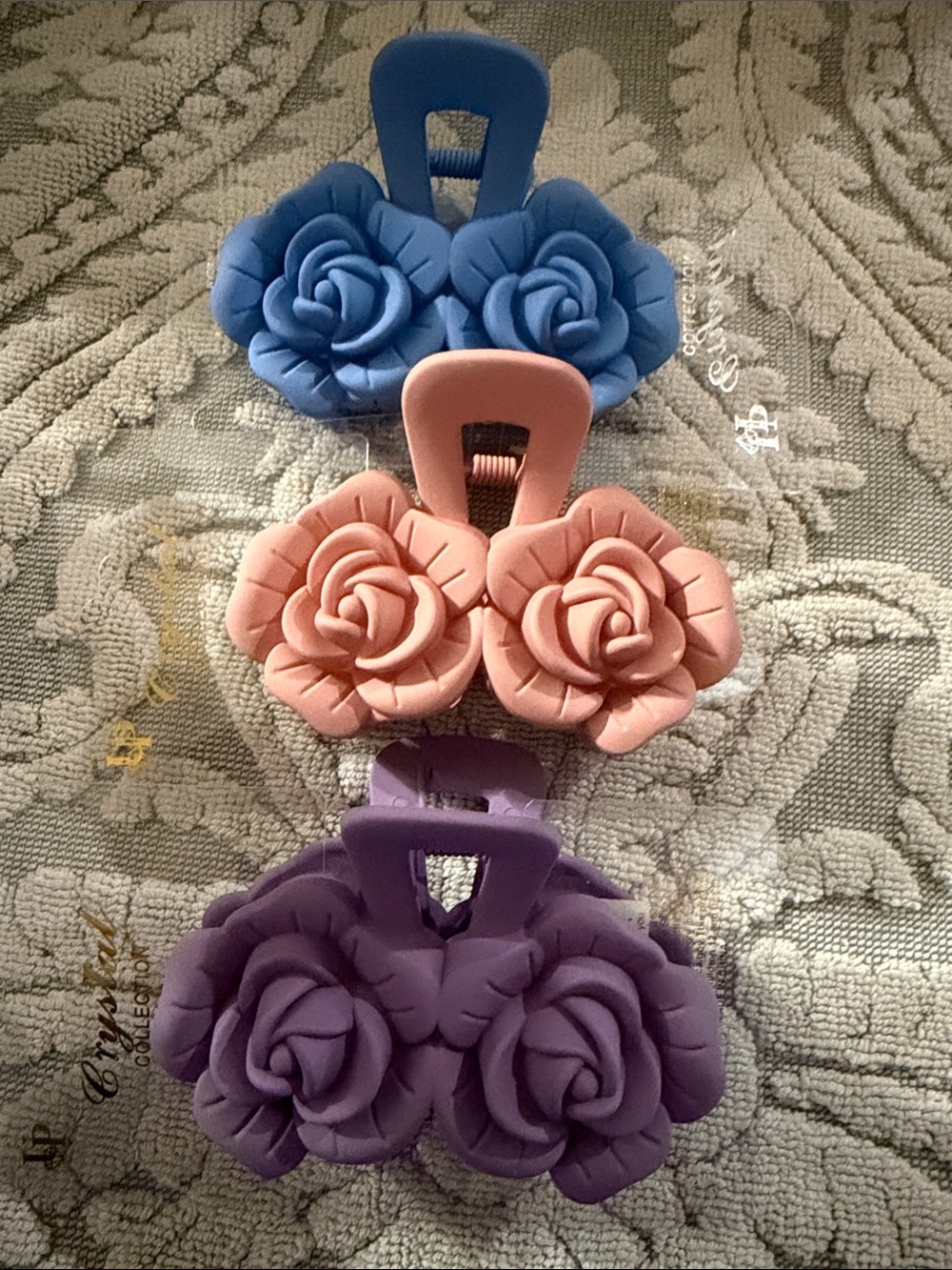 Floral Rose Hair Claw Clips - Blue, Pink, Purple